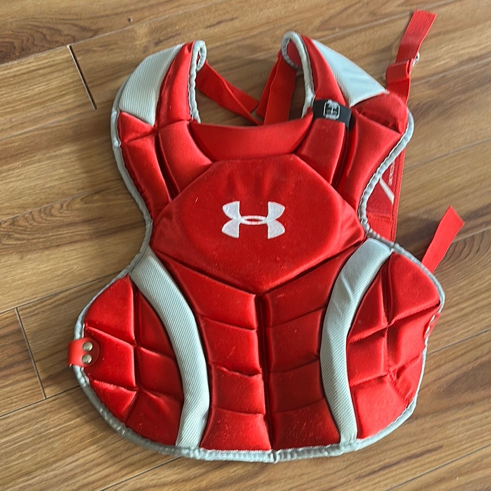 Under Armour Red and Gray baseball chest piece